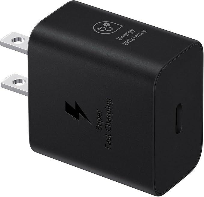 Cargador original Samsung de 25 W con carga súper rápida.