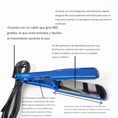 Plancha para el cabello nanotitanium 450°F